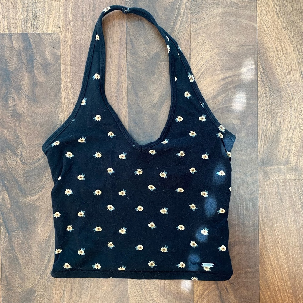 Hollister Floral Black Halter Top XS